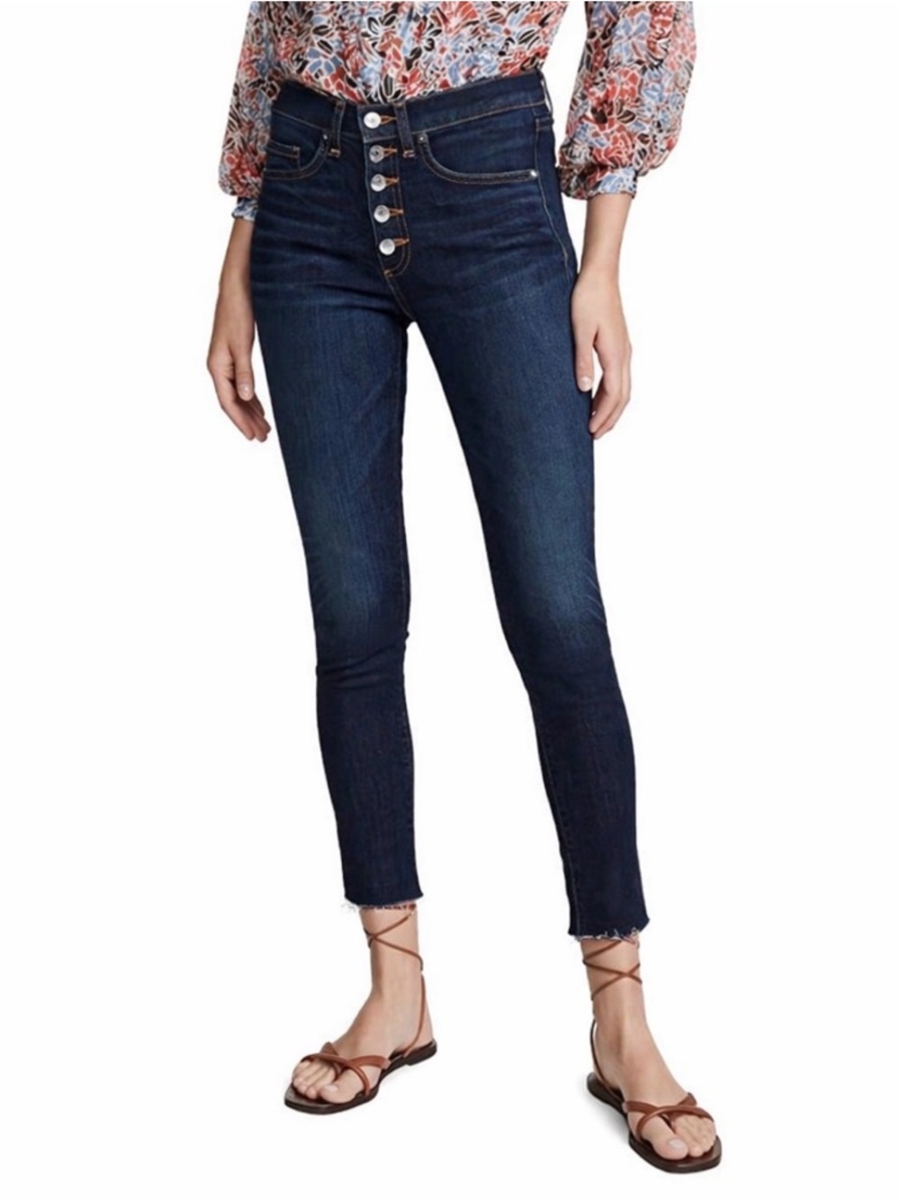 Veronica Beard Debbie 10” Skinny Jeans Dark Blue Button Fly Raw Hem 25